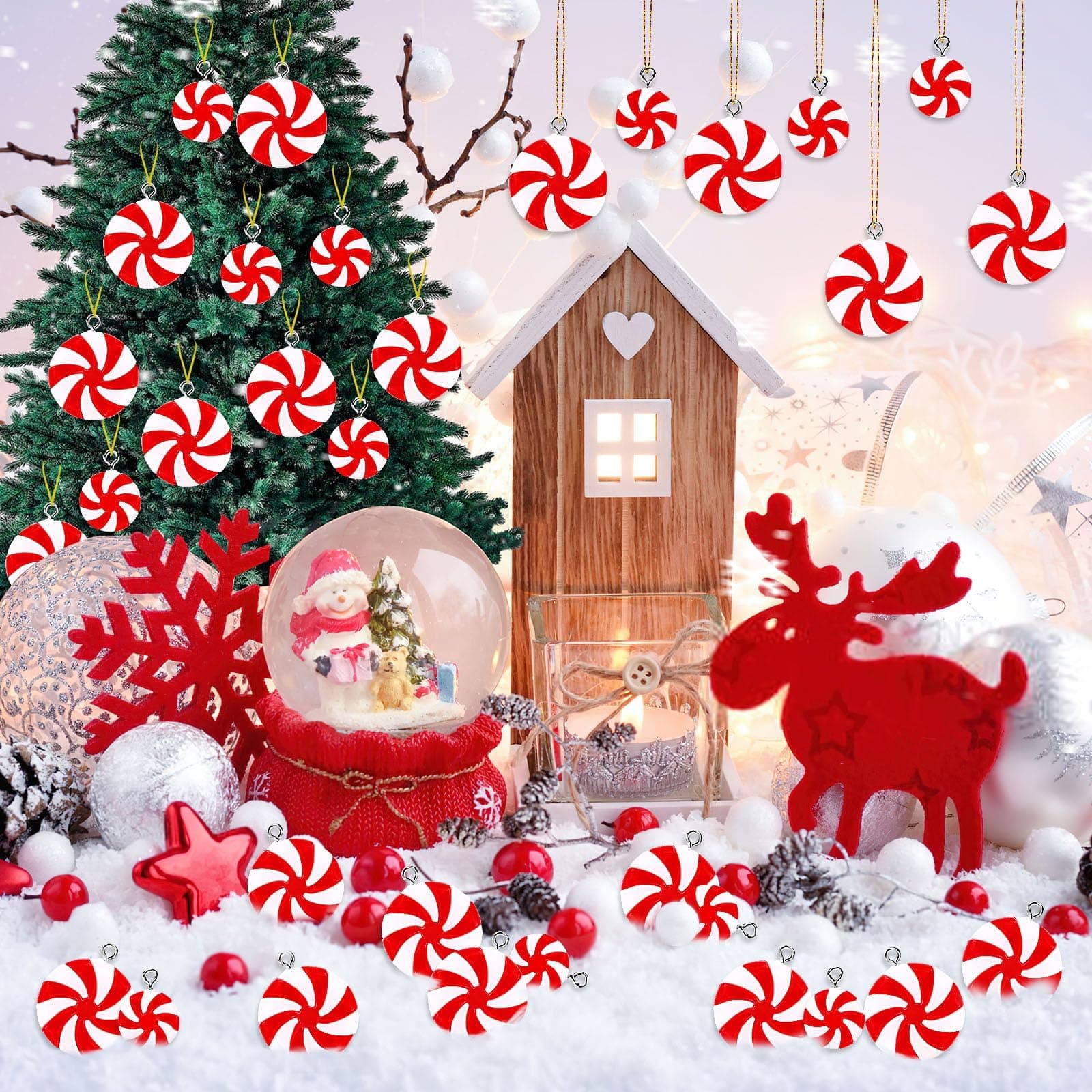 DTOFOOT 36pcs Mini Christmas Peppermint Candy Ornaments Xmas Hanging Windmill Candy Decorations for Tree Candy Charms with String Hanging Pendants for Party Favors Decor（25MM） thumbnail 5