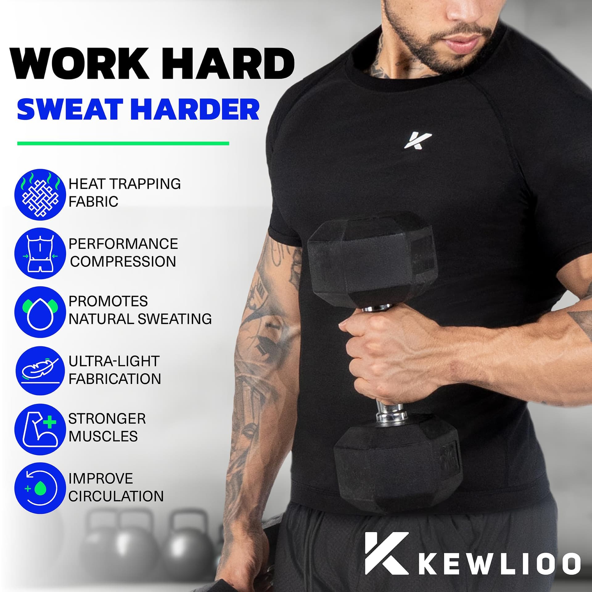 Kewlioo Men's Sauna Suit Shirt - Heat Trapping Sweat Compression Vest, Shapewear Top, Gym Exercise Versatile Heat Shaper Jacket (Black, 4XL) thumbnail 2