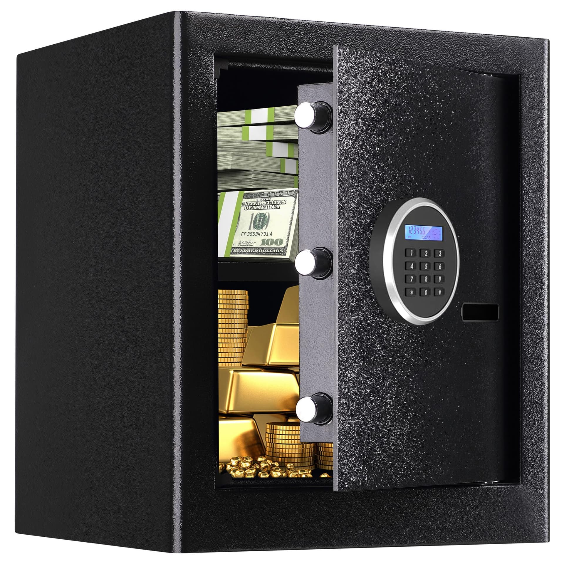Safe Box Fireproof Waterproof,Personal Home Safe,Fireproof Safe with Digit Keypad,Security Box for Home Office with Double Safety Key Lock and Password for Money and Document (1.8Cuft Black)