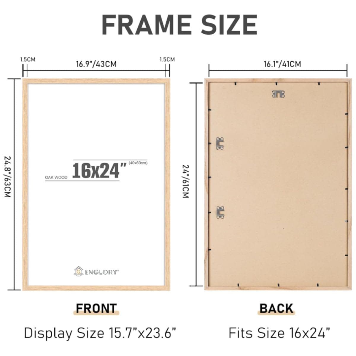16x24 Inch Natural Solid Oak Wood Picture Frame Poster Frame Wall Photo Frame thumbnail 6