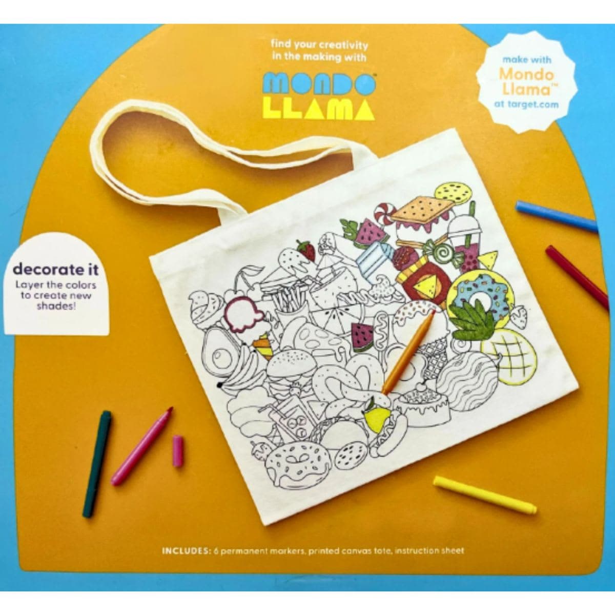 Mondo Llama Create Your Own Tote Bag Kit - Fabric Tote Drawing and Coloring Kit thumbnail 4