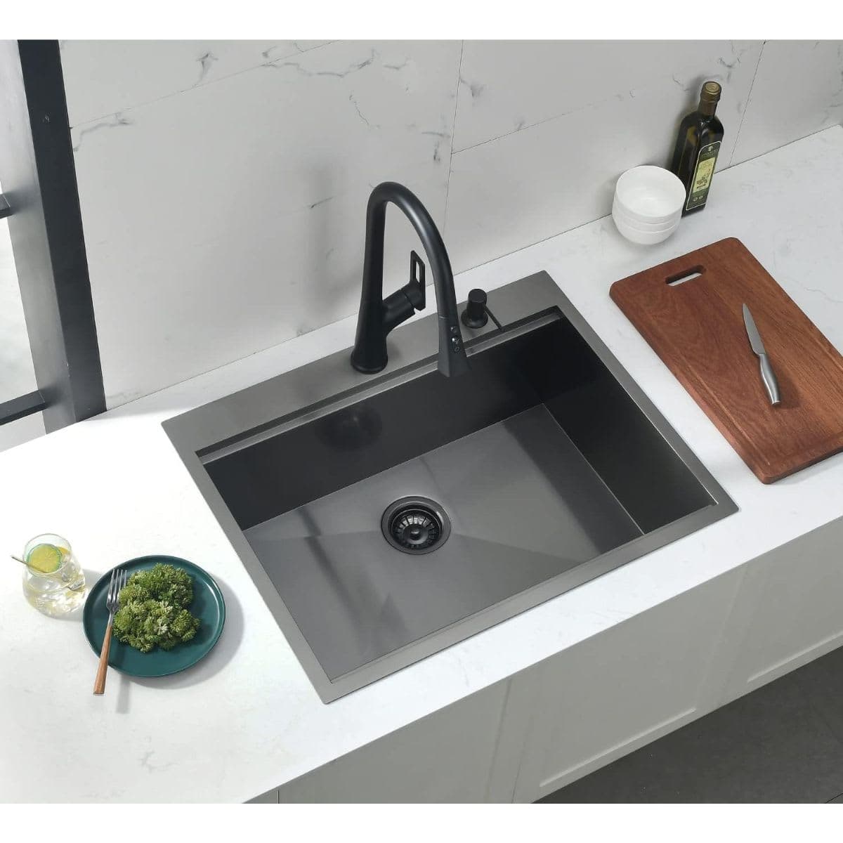 Doirteal 28 Inch Black Drop In Workstation Kitchen Sink, 28 x 22 x 10 Inch Topmount 16 Gauge Stainless Steel Single Bowl Workstation Kitchen Sink thumbnail 3
