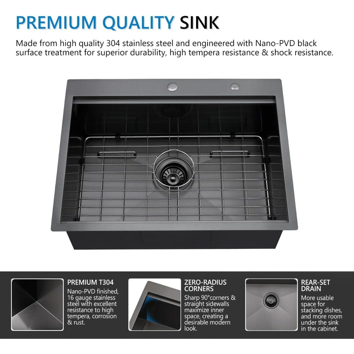 Doirteal 28 Inch Black Drop In Workstation Kitchen Sink, 28 x 22 x 10 Inch Topmount 16 Gauge Stainless Steel Single Bowl Workstation Kitchen Sink thumbnail 4