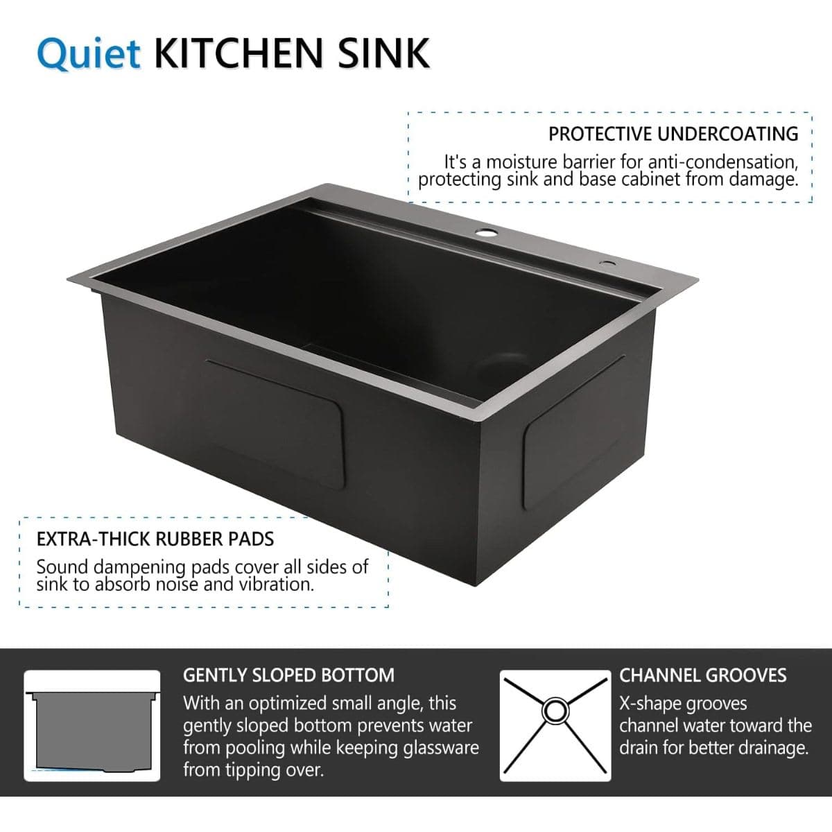 Doirteal 28 Inch Black Drop In Workstation Kitchen Sink, 28 x 22 x 10 Inch Topmount 16 Gauge Stainless Steel Single Bowl Workstation Kitchen Sink thumbnail 7