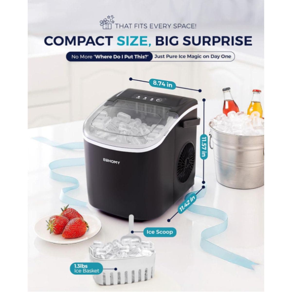 Countertop Ice Maker - Euhomy Black thumbnail 9