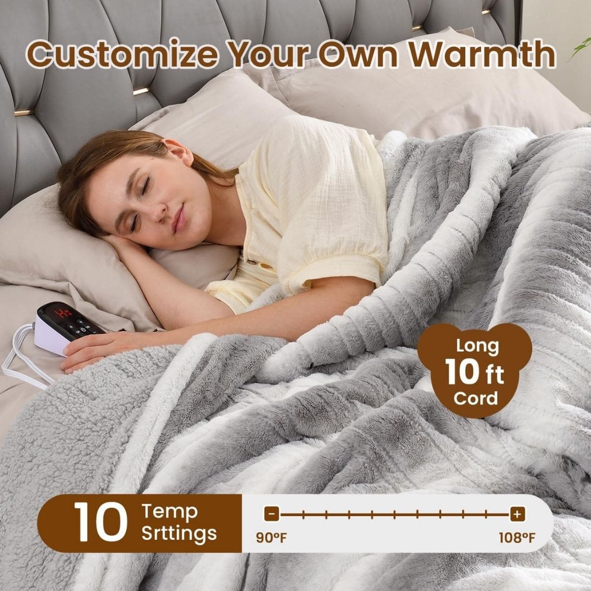 Bearhug Electric Blanket Full Size 77" x 84", 10 Heat Settings Heated Blanket, 1-12 Hour Auto Shut-Off, Faux Fur & Sherpa Dual-Sided Heating Blanket, Machine Washable, Gift-Ready Elegant Packaging thumbnail 2