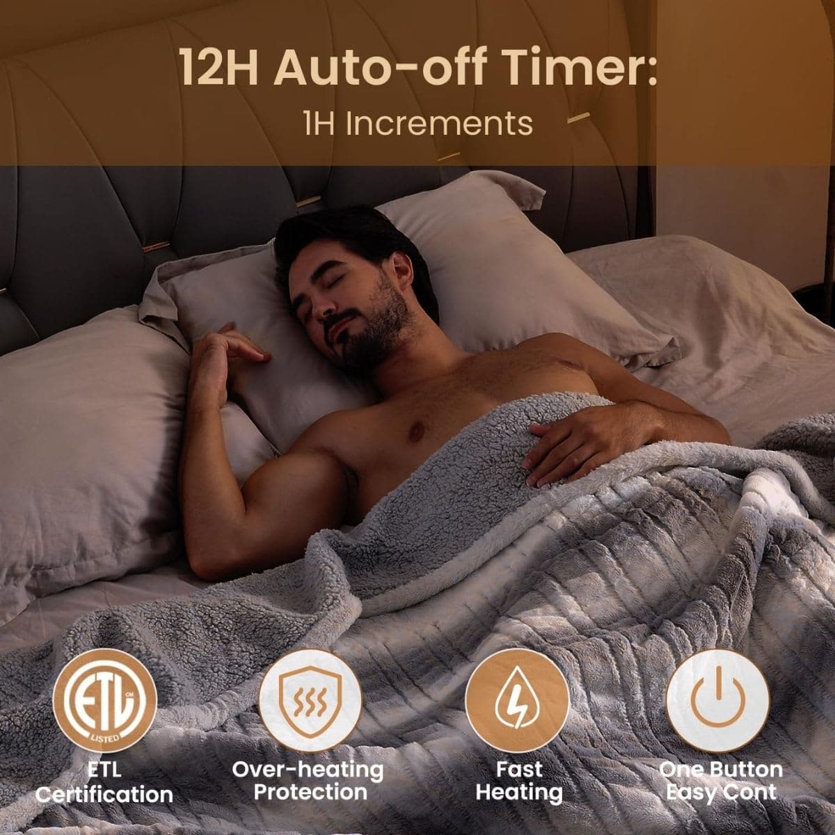 Bearhug Electric Blanket Full Size 77" x 84", 10 Heat Settings Heated Blanket, 1-12 Hour Auto Shut-Off, Faux Fur & Sherpa Dual-Sided Heating Blanket, Machine Washable, Gift-Ready Elegant Packaging thumbnail 3