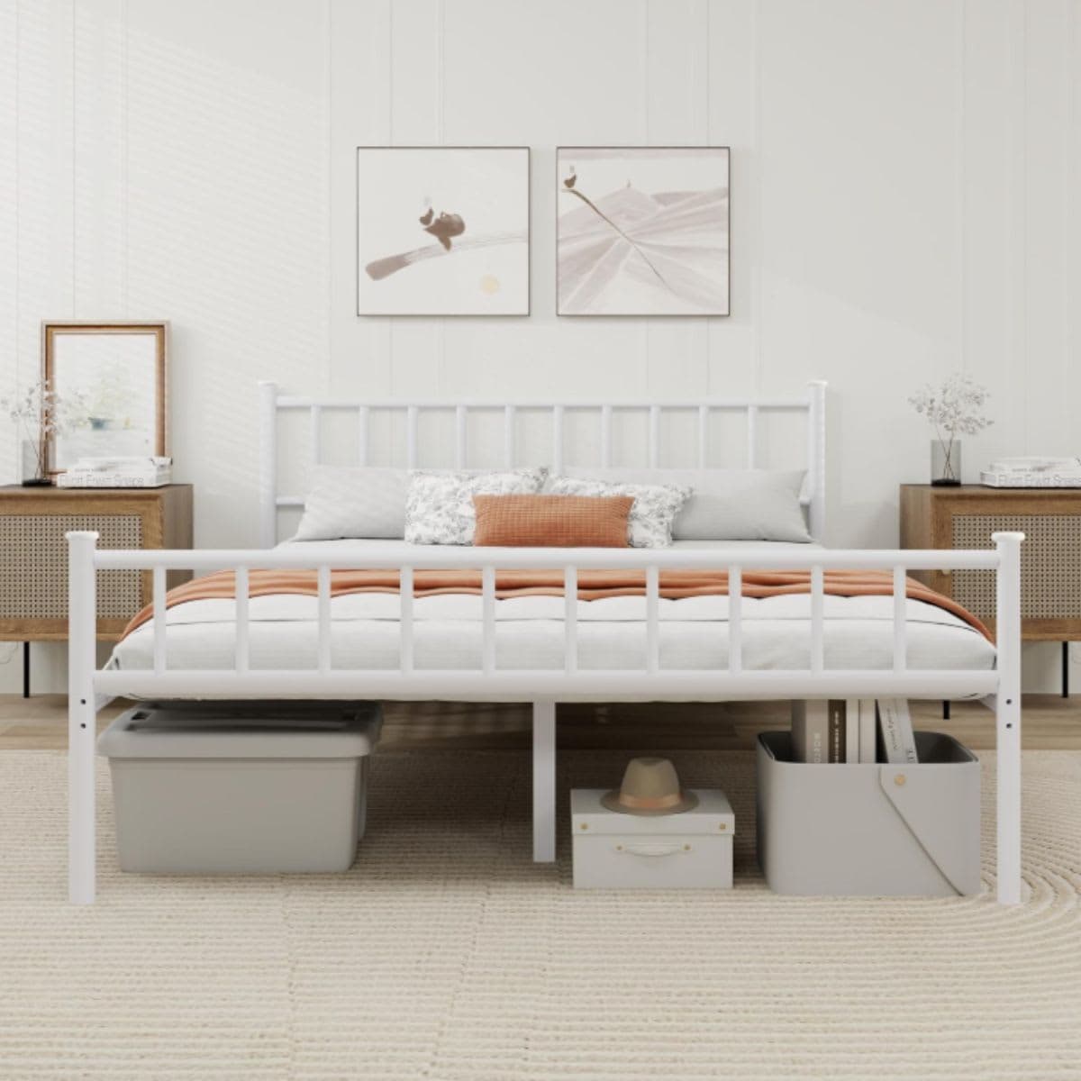 Metal Platform Bed Frame - WJORATA White