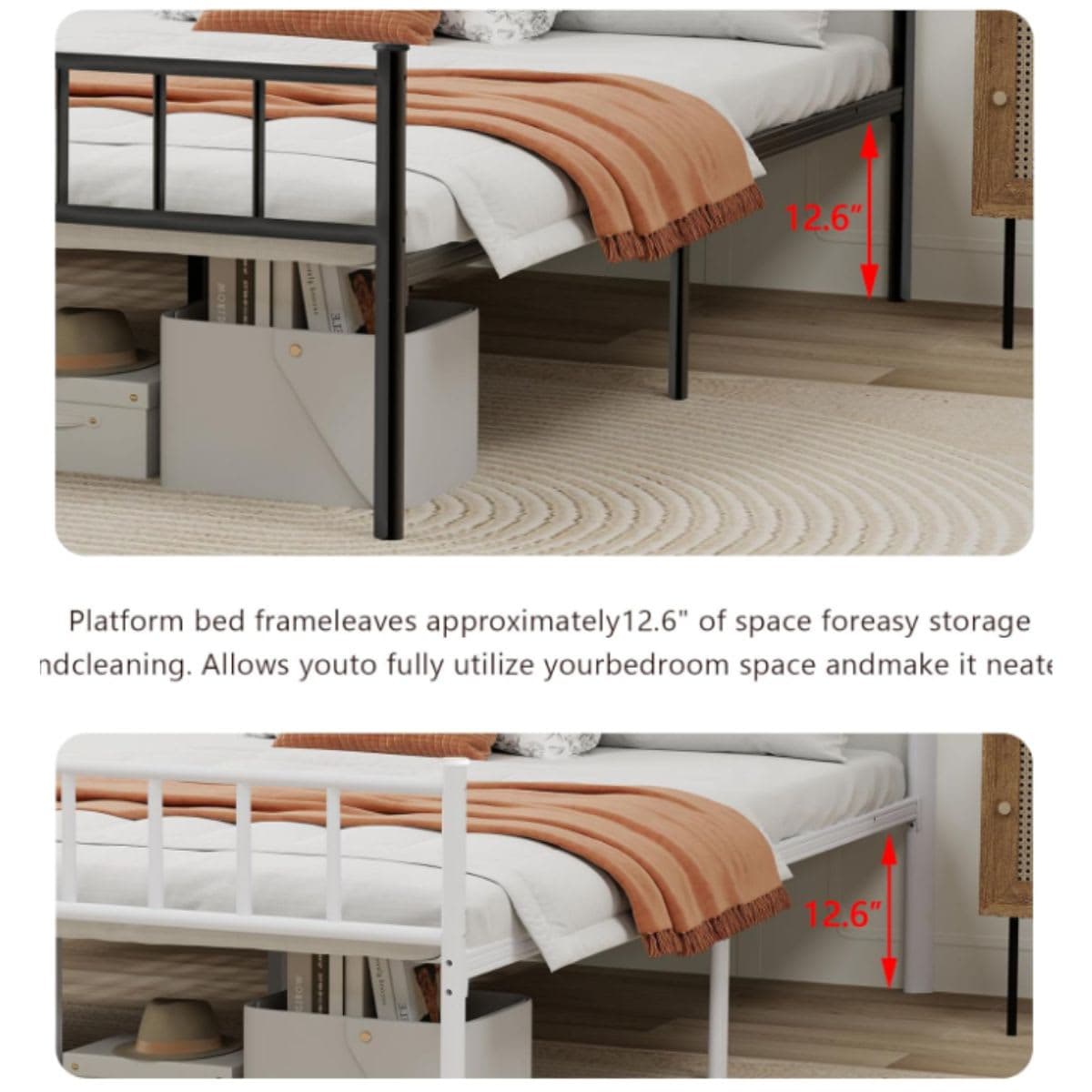 Metal Platform Bed Frame - WJORATA White thumbnail 5