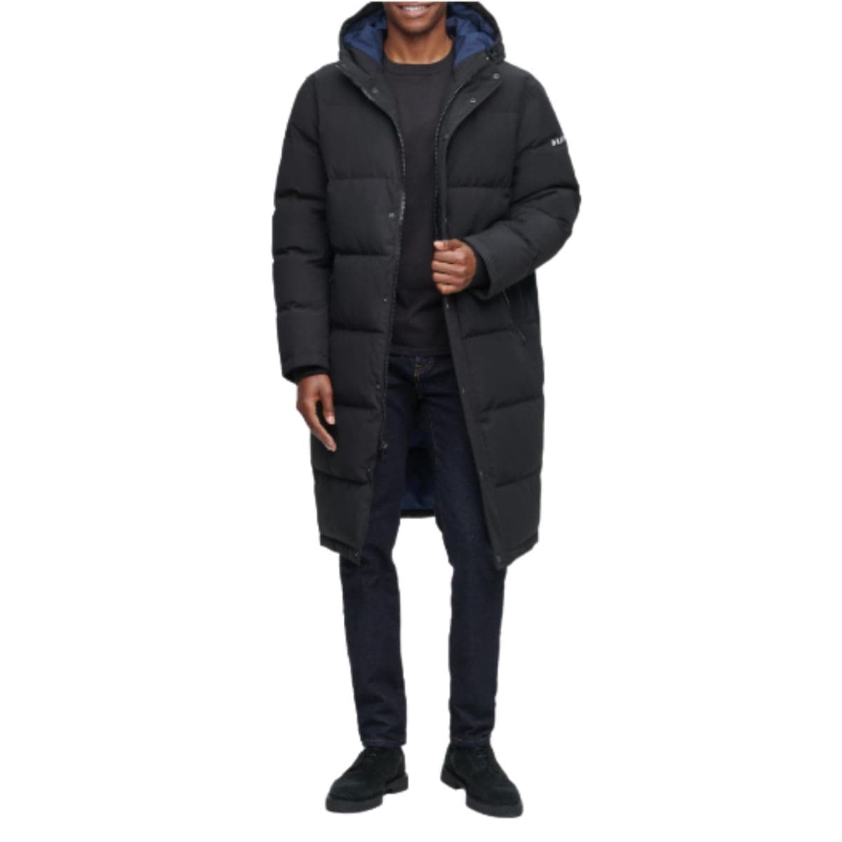 DKNY Men's Arctic Cloth Hooded Extra Long Parka Jacket, Black,  White on the inside, Small. thumbnail 2