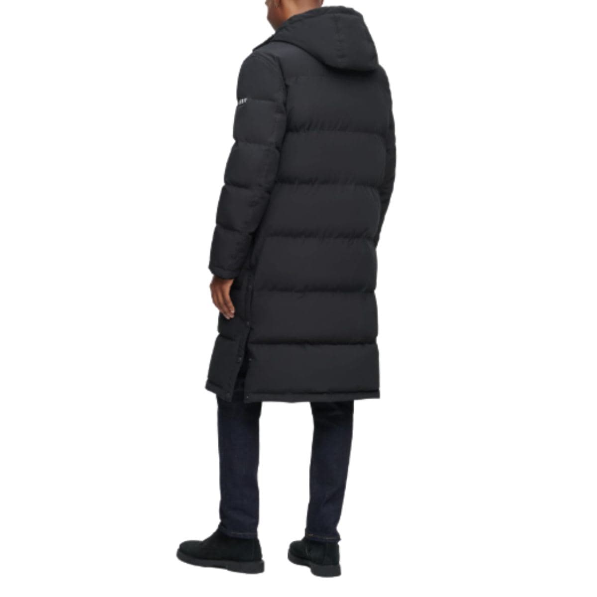 DKNY Men's Arctic Cloth Hooded Extra Long Parka Jacket, Black,  White on the inside, Small. thumbnail 4