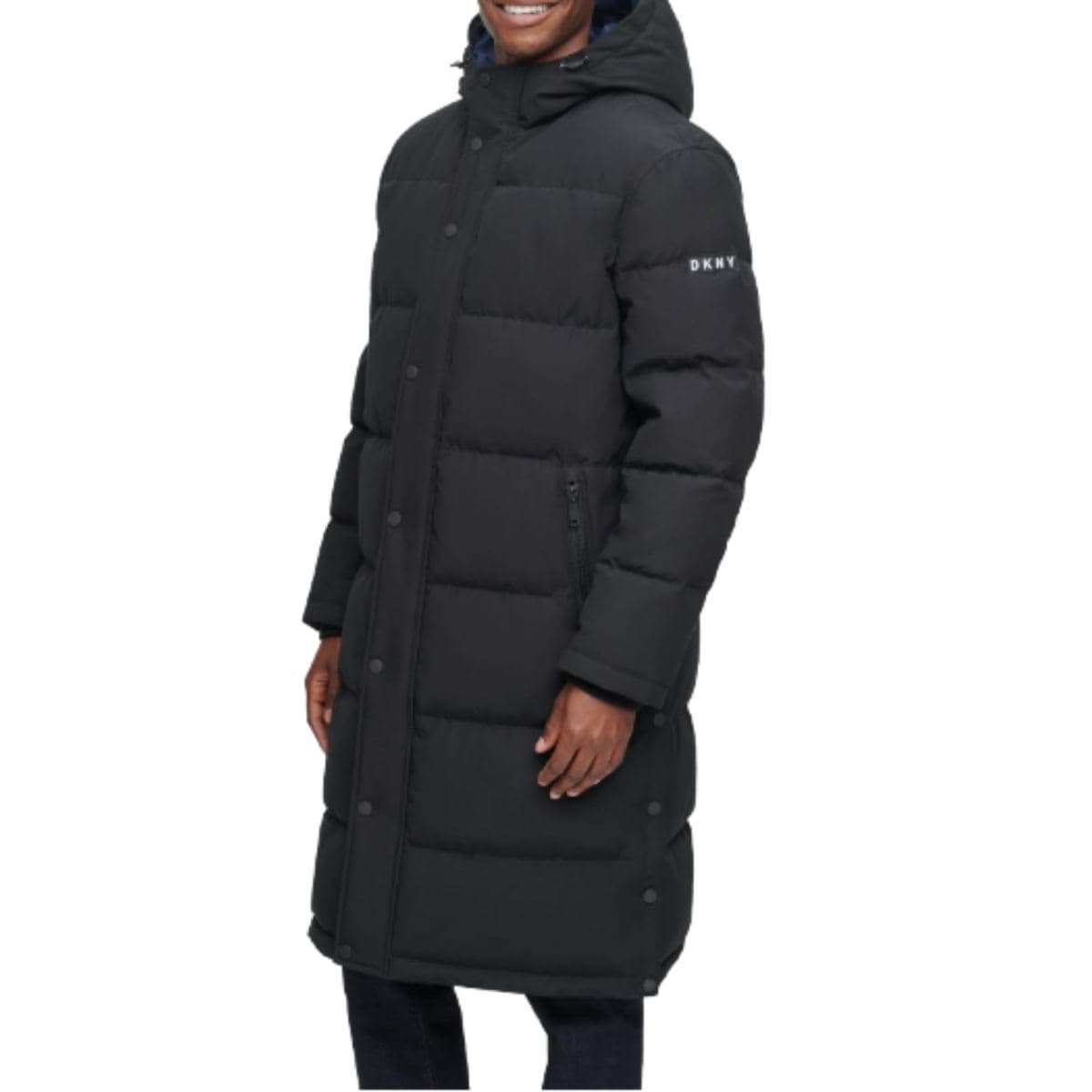 DKNY Men's Arctic Cloth Hooded Extra Long Parka Jacket, Black,  White on the inside, Small. thumbnail 5