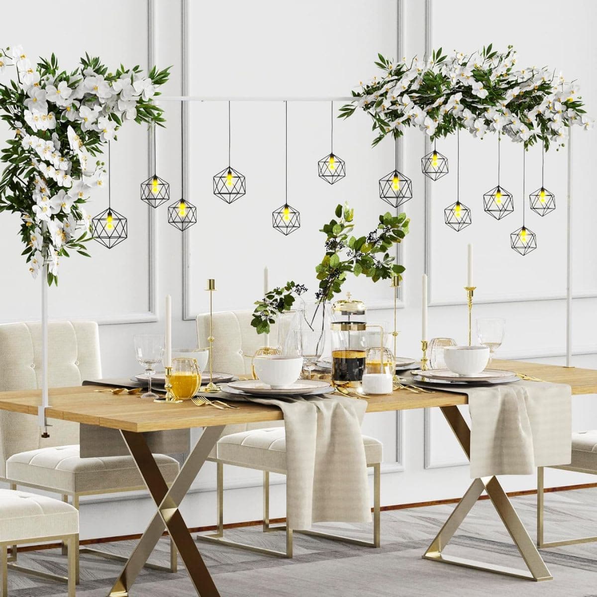 Putros Over The Table Rod Stand with Clamps White 13"-42'' Tall 29"-98" Length Adjustable Metal Table Arch Hanging Rod Stand for Party Wedding Anniversary Christmas Decoration — image 1