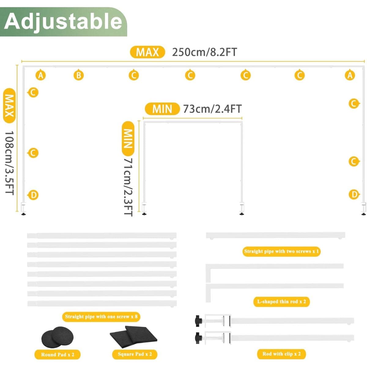 Putros Over The Table Rod Stand with Clamps White 13"-42'' Tall 29"-98" Length Adjustable Metal Table Arch Hanging Rod Stand for Party Wedding Anniversary Christmas Decoration thumbnail 2