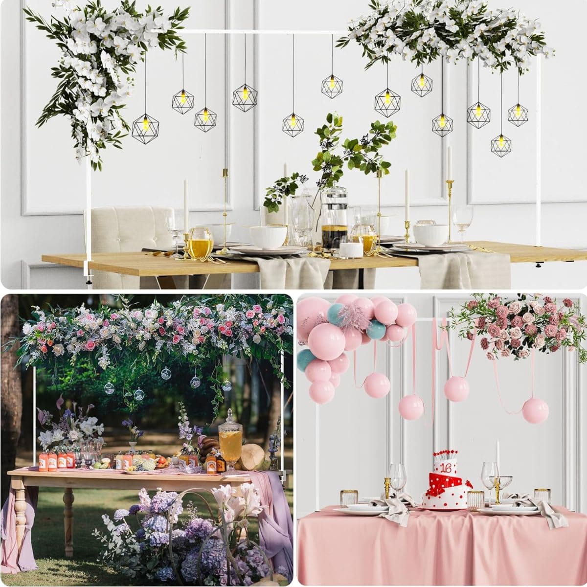 Putros Over The Table Rod Stand with Clamps White 13"-42'' Tall 29"-98" Length Adjustable Metal Table Arch Hanging Rod Stand for Party Wedding Anniversary Christmas Decoration thumbnail 6