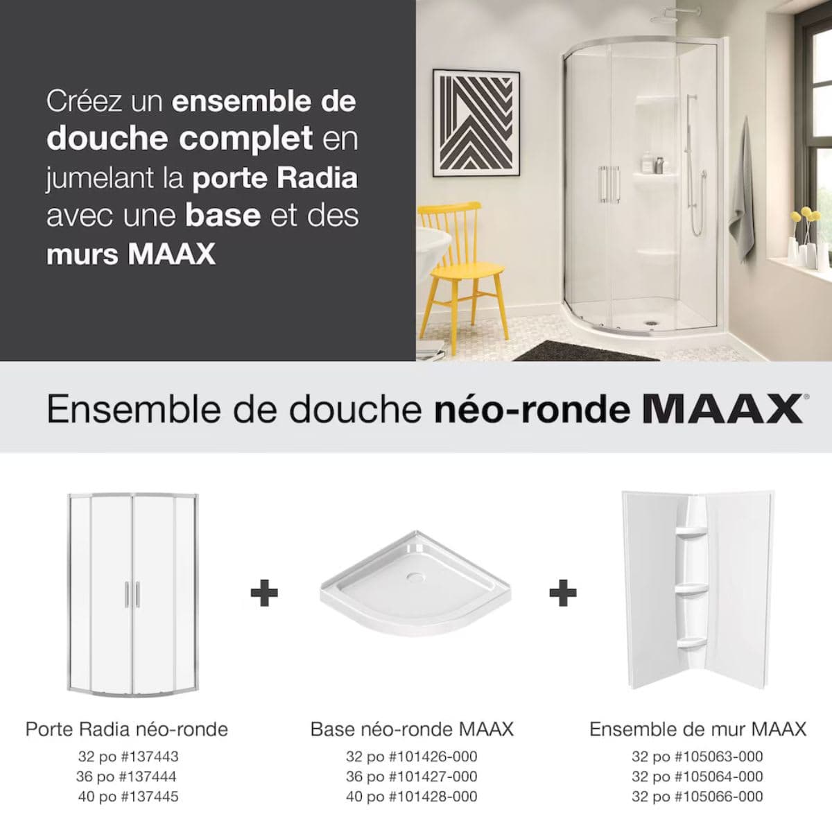 MAAX Radia 32 in. W x 32 in. L x 71.5 in. H Neo-Round Semi-Frameless Sliding Corner Shower Door in Chrome with Clear Tempered Glass thumbnail 3