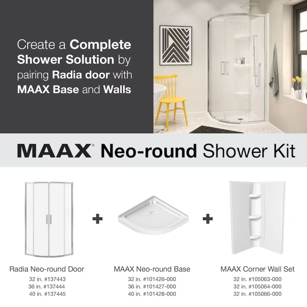 MAAX Radia 32 in. W x 32 in. L x 71.5 in. H Neo-Round Semi-Frameless Sliding Corner Shower Door in Chrome with Clear Tempered Glass thumbnail 4