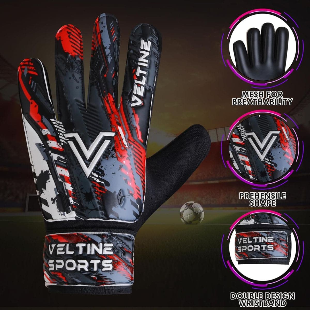 Soccer Goalie Gloves, Football Goalkeeper Gloves for Kids Boys Children Youth with 4mm Latex Heavy Grip Palm Double Wrist,Finger Spine Protection Size 5 Suitable for 9-15 years thumbnail 2
