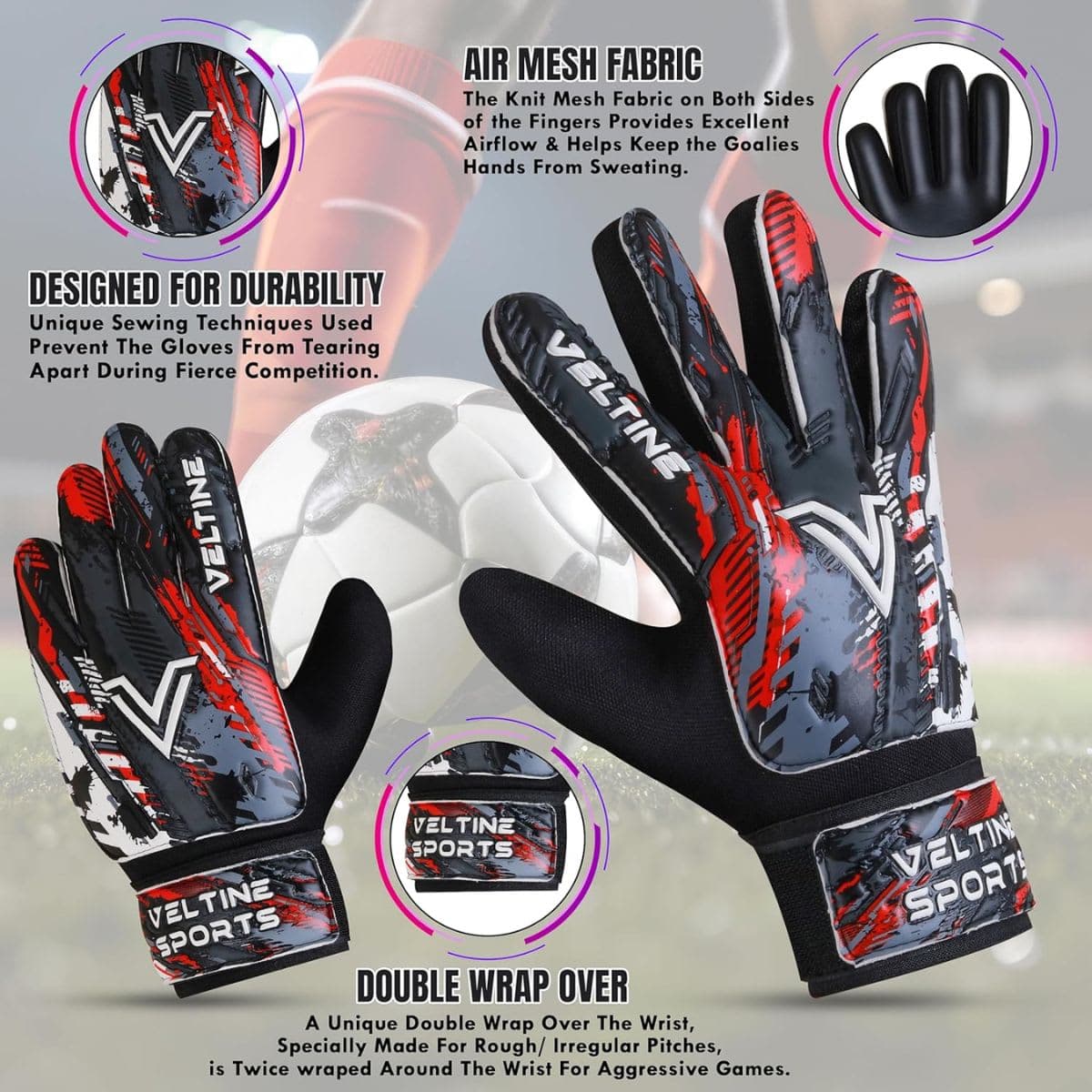 Soccer Goalie Gloves, Football Goalkeeper Gloves for Kids Boys Children Youth with 4mm Latex Heavy Grip Palm Double Wrist,Finger Spine Protection Size 5 Suitable for 9-15 years thumbnail 3