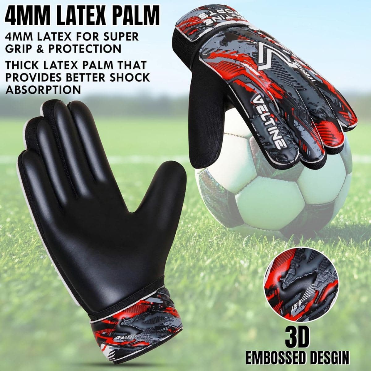 Soccer Goalie Gloves, Football Goalkeeper Gloves for Kids Boys Children Youth with 4mm Latex Heavy Grip Palm Double Wrist,Finger Spine Protection Size 5 Suitable for 9-15 years thumbnail 4