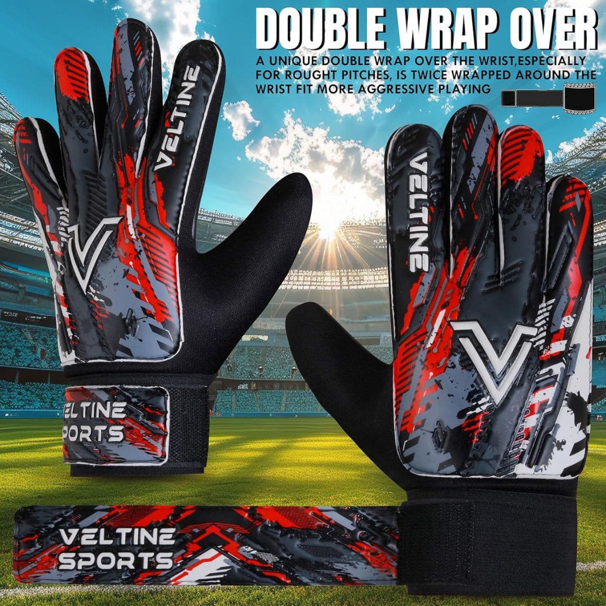 Soccer Goalie Gloves, Football Goalkeeper Gloves for Kids Boys Children Youth with 4mm Latex Heavy Grip Palm Double Wrist,Finger Spine Protection Size 5 Suitable for 9-15 years thumbnail 5