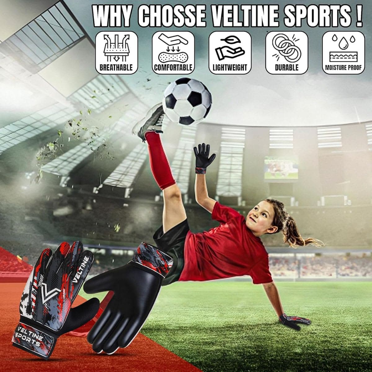 Soccer Goalie Gloves, Football Goalkeeper Gloves for Kids Boys Children Youth with 4mm Latex Heavy Grip Palm Double Wrist,Finger Spine Protection Size 5 Suitable for 9-15 years thumbnail 6