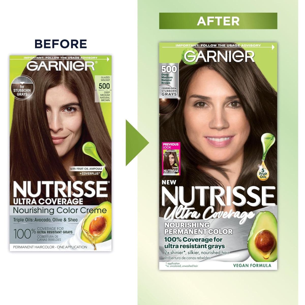 Garnier Nutrisse Ultra Coverage Hair Color, Deep Medium Natural Brown (Glazed Walnut) 500 (Packaging May Vary) thumbnail 3