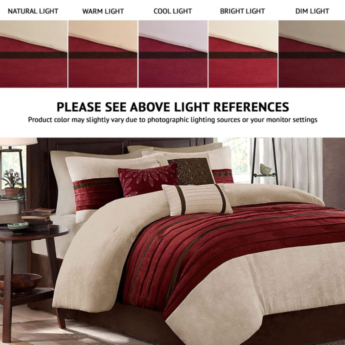 Madison Park Cozy Comforter Set-Luxury Faux Suede Design, Striped Accent, All Season Down Alternative Bedding, Matching Shams, Decorative Pillow, Red, California King (104 in x 92 in) thumbnail 3