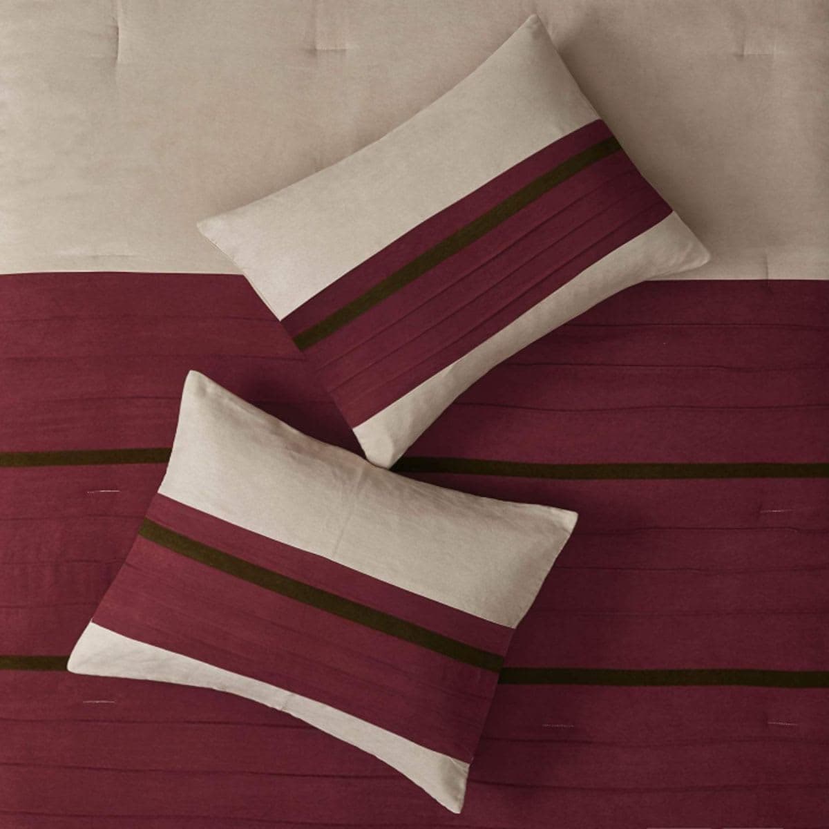 Madison Park Cozy Comforter Set-Luxury Faux Suede Design, Striped Accent, All Season Down Alternative Bedding, Matching Shams, Decorative Pillow, Red, California King (104 in x 92 in) thumbnail 6