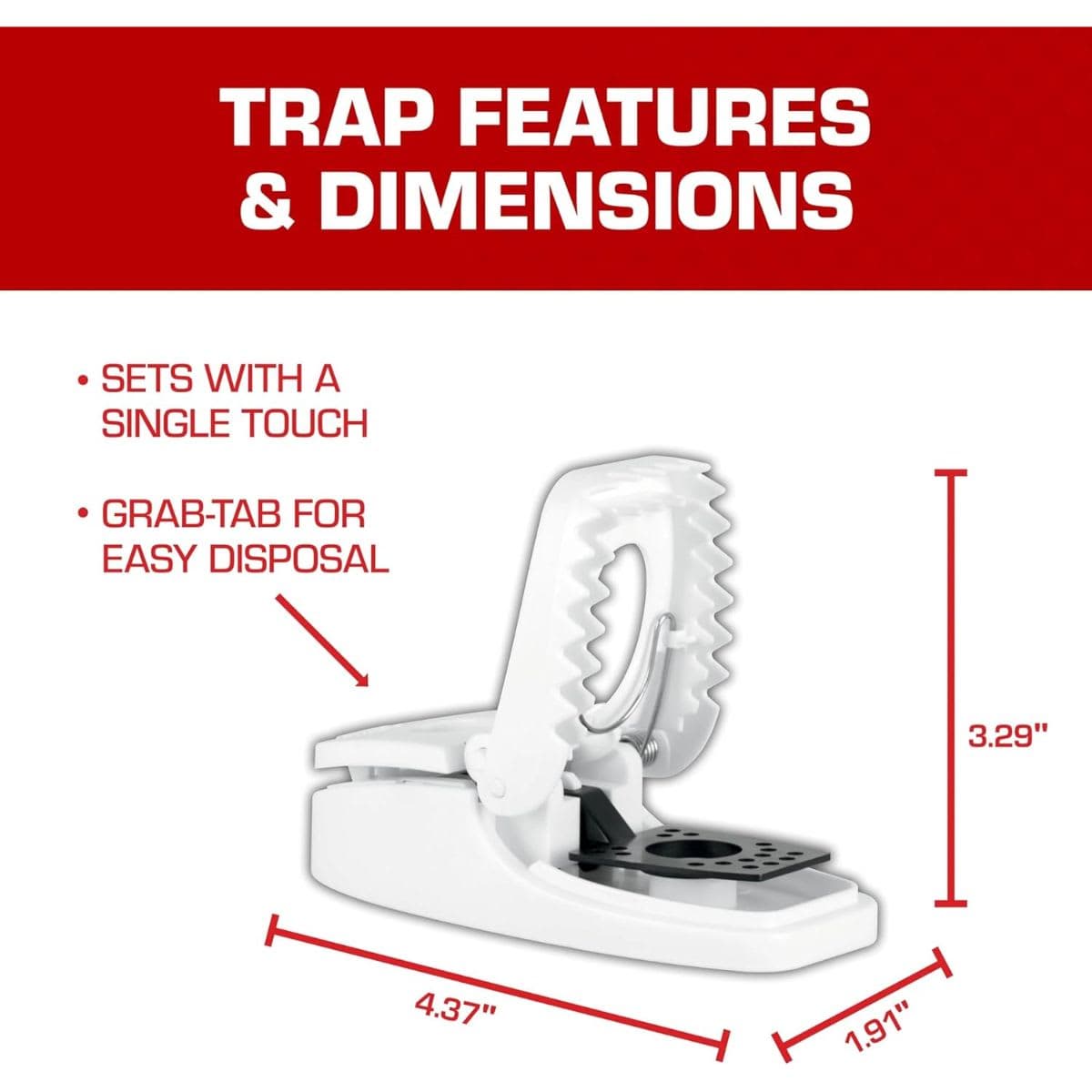 Tomcat Press 'N Set Mouse Trap for Indoor or Outdoor Use, Plastic Spring-Loaded Mouse Killer with Grab Tab, 2 Traps thumbnail 4