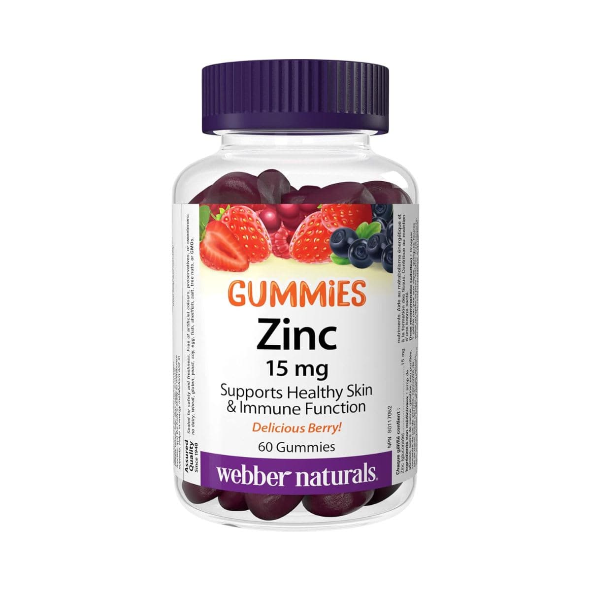 Webber Naturals Zinc Gluconate Gummy, 15 mg, 60 Gummies