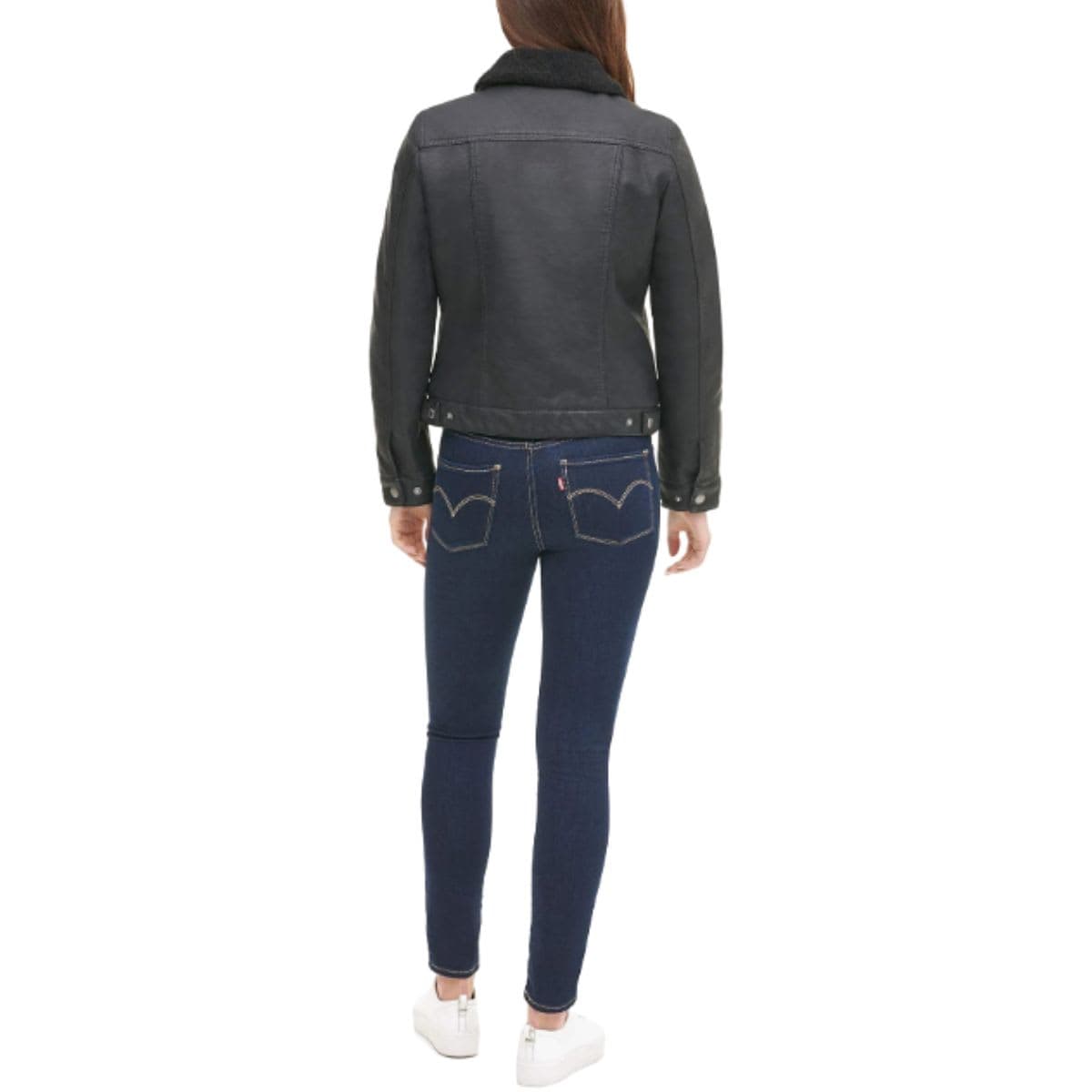 Levi's Womens Classic Sherpa Lined Trucker Jacket (Standard & Plus Sizes) Faux Trucker(Standard and Plus), Black and Black, Large thumbnail 2