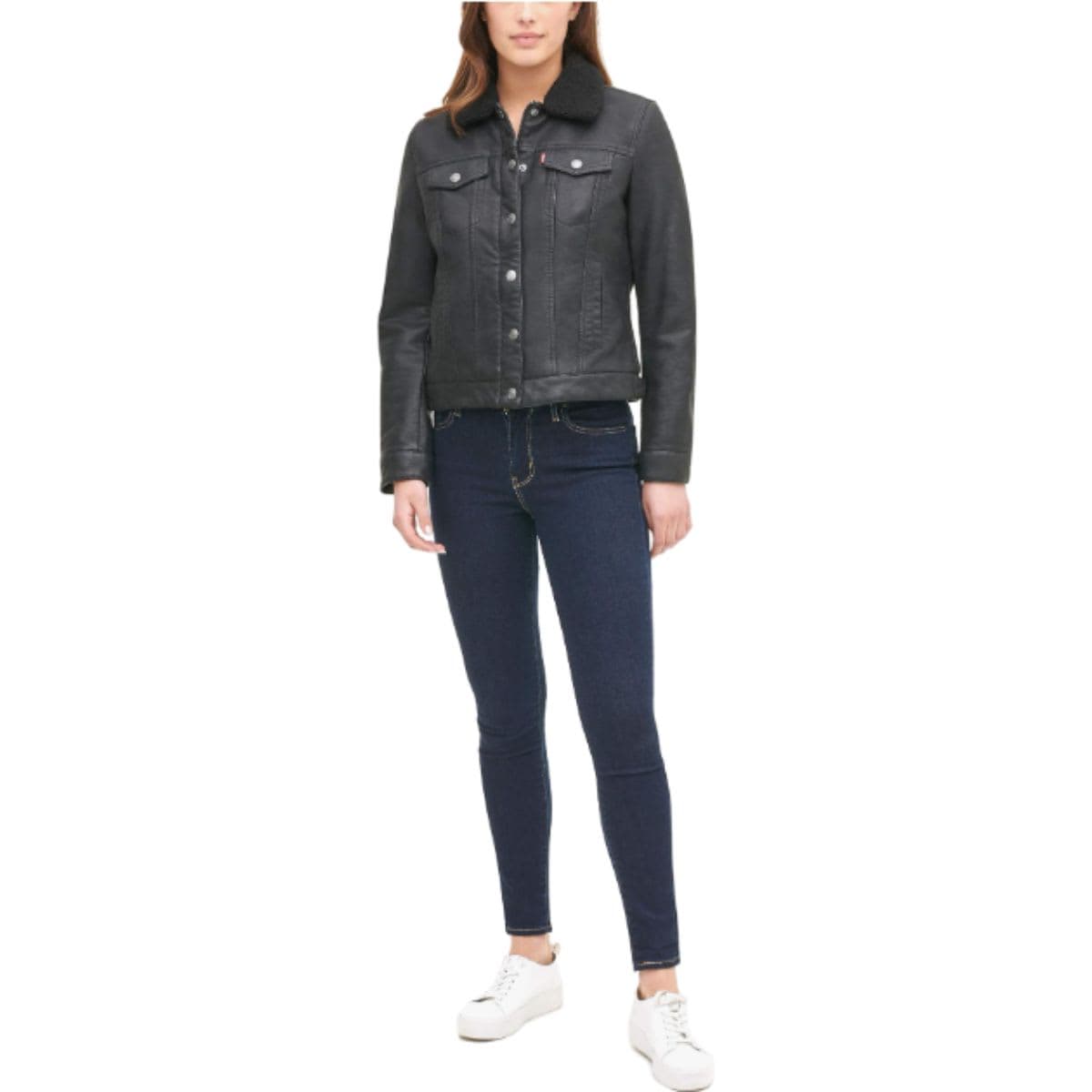 Levi's Womens Classic Sherpa Lined Trucker Jacket (Standard & Plus Sizes) Faux Trucker(Standard and Plus), Black and Black, Large thumbnail 4