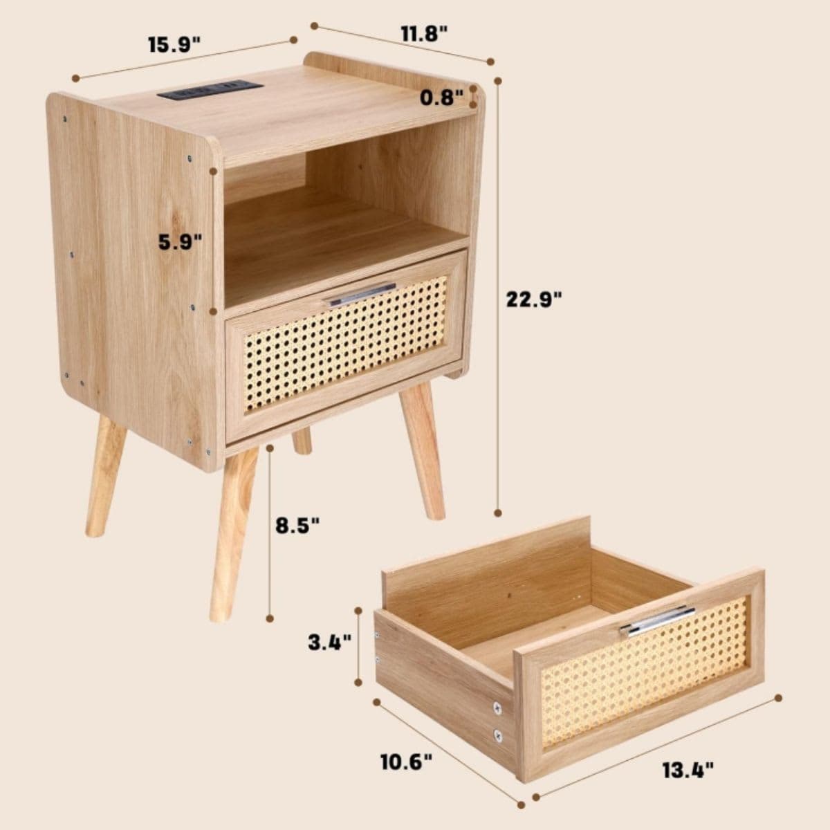 Rattan Nightstand Set - Yaukomel Natural thumbnail 2