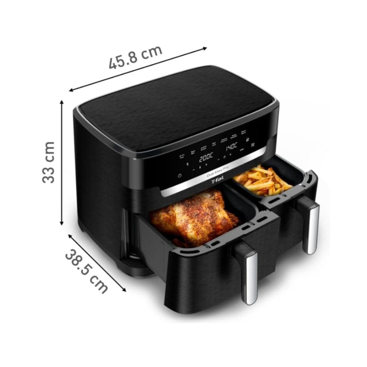 T-fal XXL Dual Air Fryer, 11.6 Quart, 7 in 1 cooking programs, dual basket air fryer, airfryer, extra crisp, roast, bake, reheat, dehydrate, sync mode, Dishwasher Safe components, Black thumbnail 2