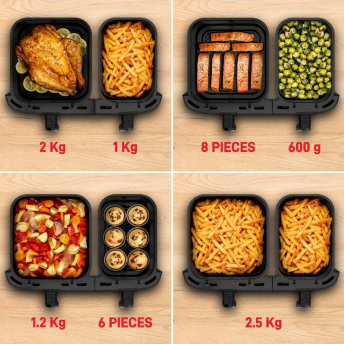 T-fal XXL Dual Air Fryer, 11.6 Quart, 7 in 1 cooking programs, dual basket air fryer, airfryer, extra crisp, roast, bake, reheat, dehydrate, sync mode, Dishwasher Safe components, Black thumbnail 5