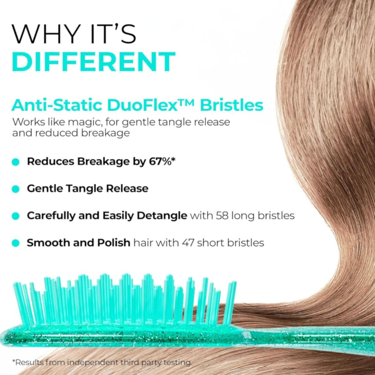 FHI Heat UNbrush Detangling Brush for Pain-Free Brushing on All Wet or Dry Hair Types — Durable DuoFlex Anti-Static Bristles, Lightweight Handle, Vented Hair Brush, Turquoise Green thumbnail 5