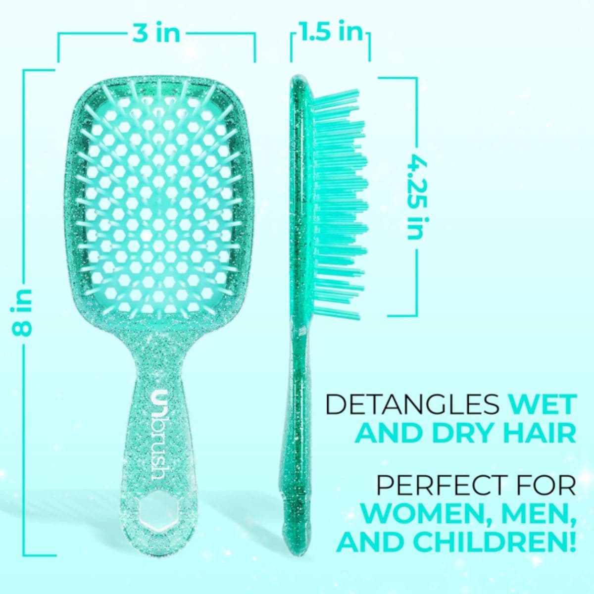 FHI Heat UNbrush Detangling Brush for Pain-Free Brushing on All Wet or Dry Hair Types — Durable DuoFlex Anti-Static Bristles, Lightweight Handle, Vented Hair Brush, Turquoise Green thumbnail 6