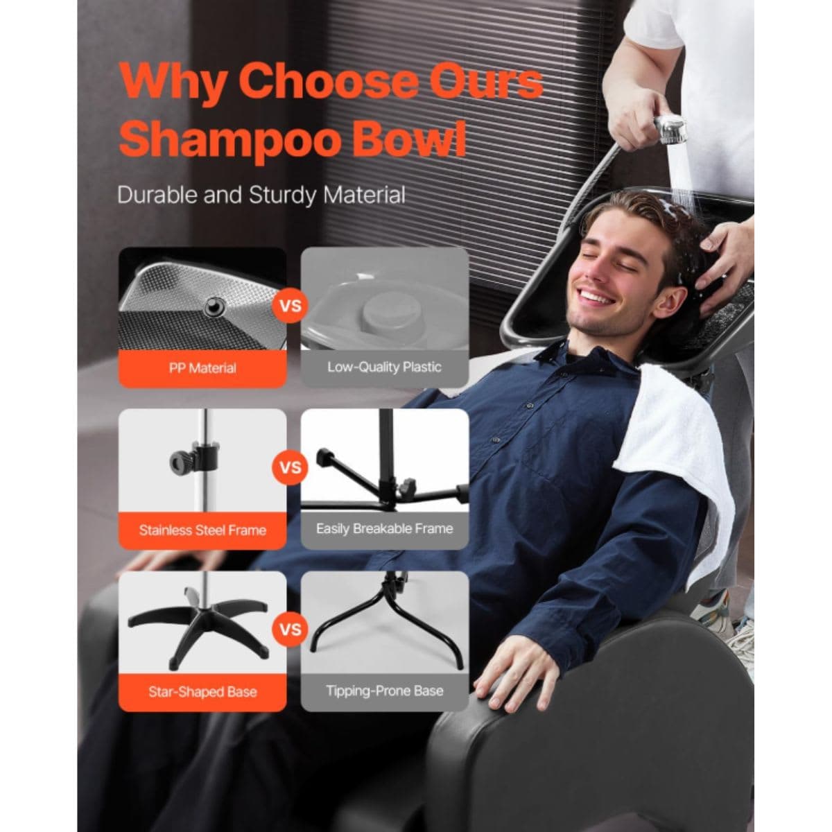Portable Shampoo Bowl - VEVOR Adjustable Black thumbnail 2
