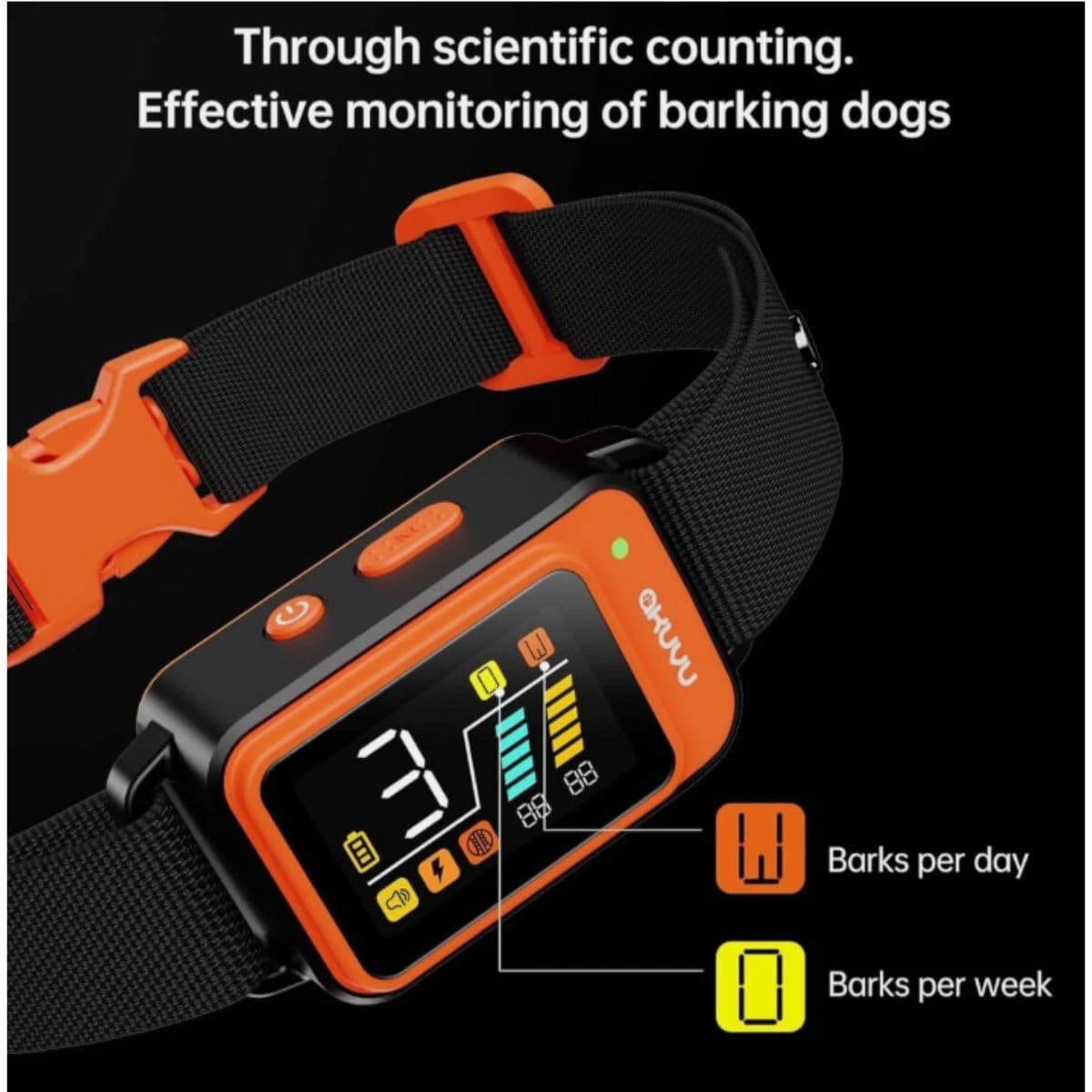 Akuvu Dog Bark Collar,Rechargeable Smart Barking Collar, Anti Bark Training Collar with Adjustable Sensitivity Beep Vibration Shock, Bark Shock Collar for Small Large Medium Dogs (Orange) thumbnail 2