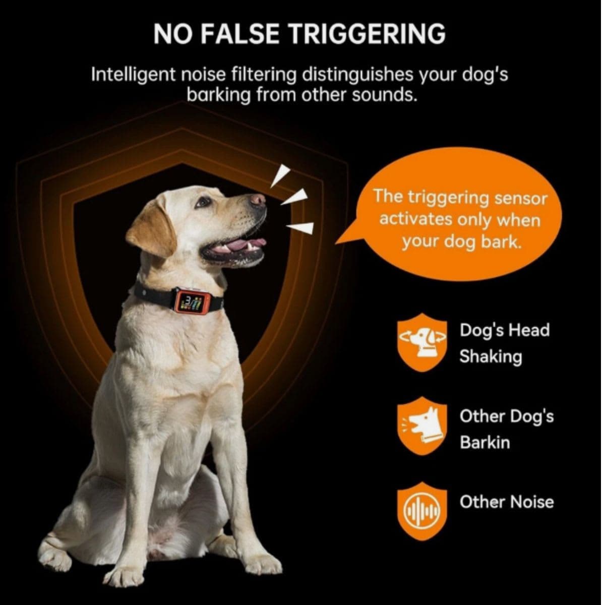Akuvu Dog Bark Collar,Rechargeable Smart Barking Collar, Anti Bark Training Collar with Adjustable Sensitivity Beep Vibration Shock, Bark Shock Collar for Small Large Medium Dogs (Orange) thumbnail 6