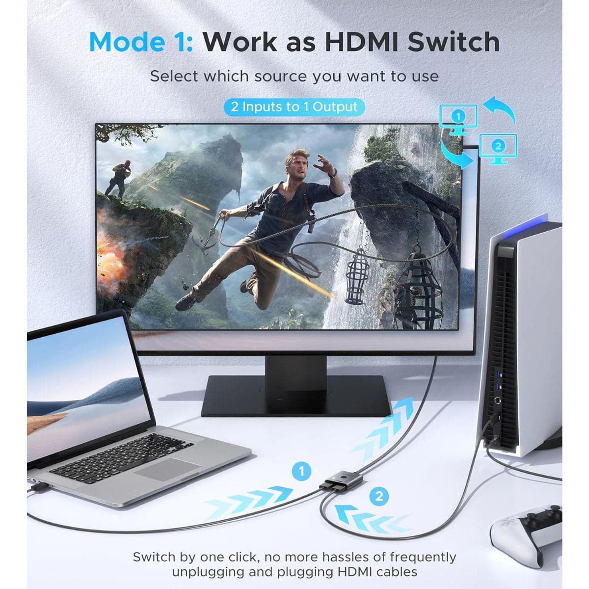 WARRKY HDMI Switch 4K 60Hz Bidirectional 2 in 1 thumbnail 2