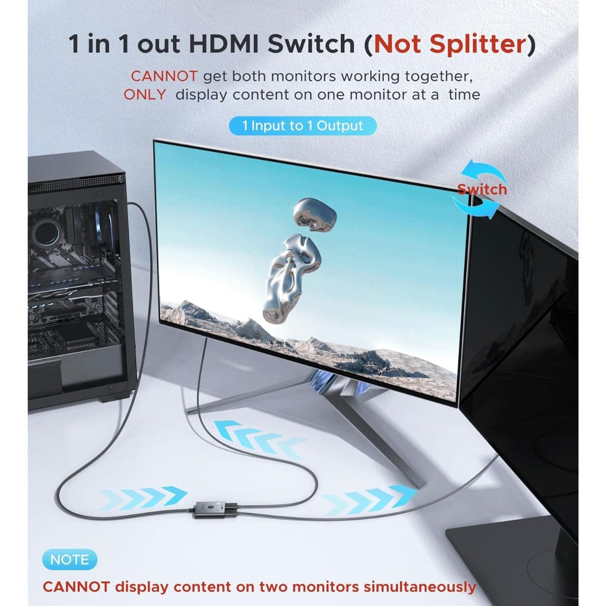 WARRKY HDMI Switch 4K 60Hz Bidirectional 2 in 1 thumbnail 3