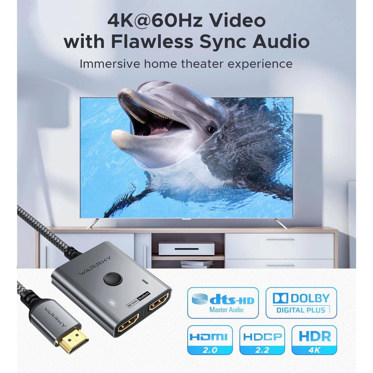 WARRKY HDMI Switch 4K 60Hz Bidirectional 2 in 1 thumbnail 4