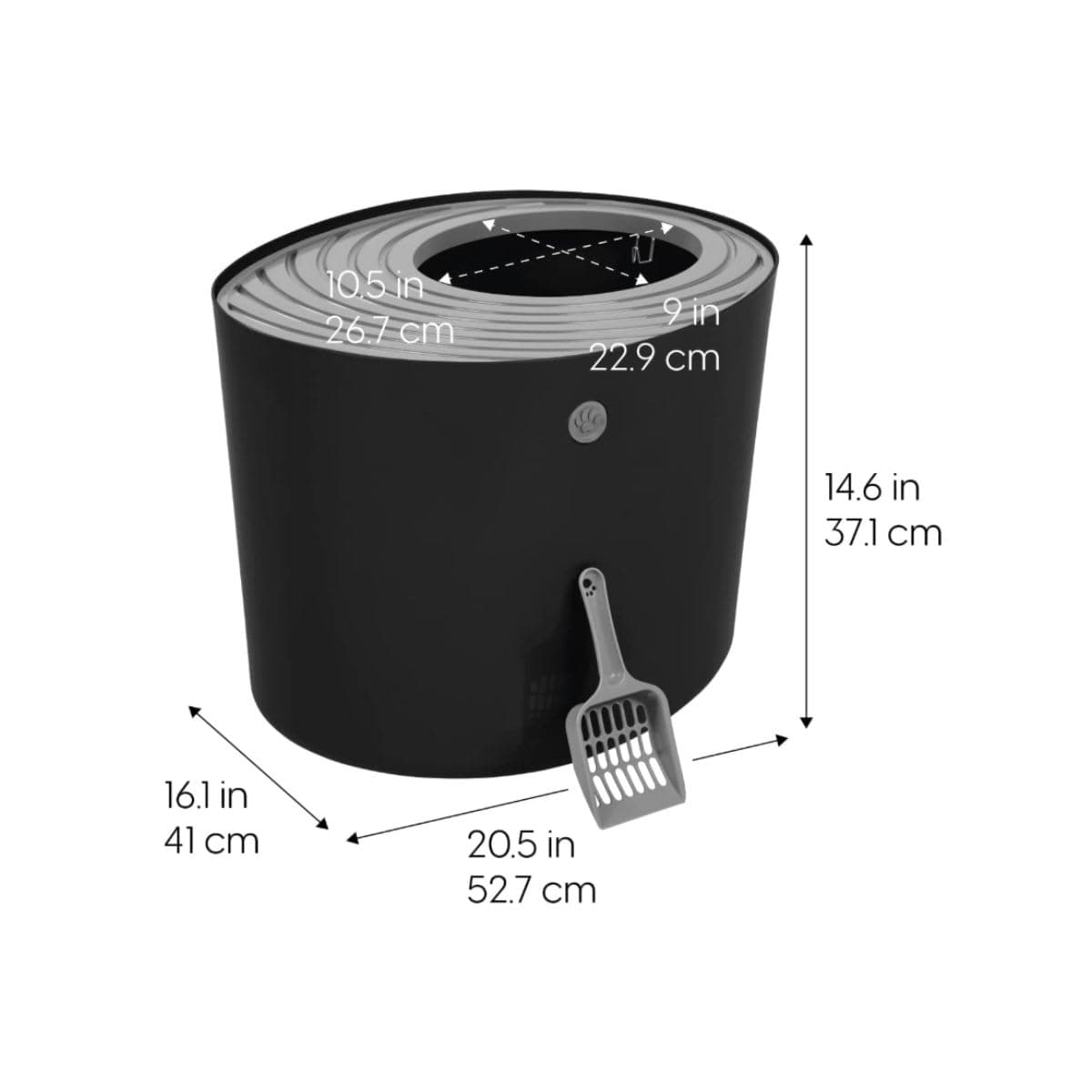 Iris Ohyama, Cat Litter Tray with Grooved Lid/Top Cover, No Odor and Litter Spill, Large Entrance, Scoop Included, for Cat - Cat Litter Box Jump-in PUNT-530 - Black thumbnail 2