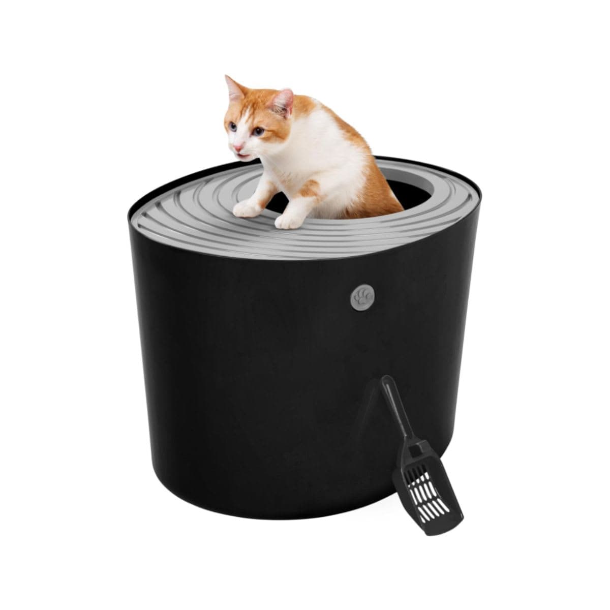 Iris Ohyama, Cat Litter Tray with Grooved Lid/Top Cover, No Odor and Litter Spill, Large Entrance, Scoop Included, for Cat - Cat Litter Box Jump-in PUNT-530 - Black thumbnail 5
