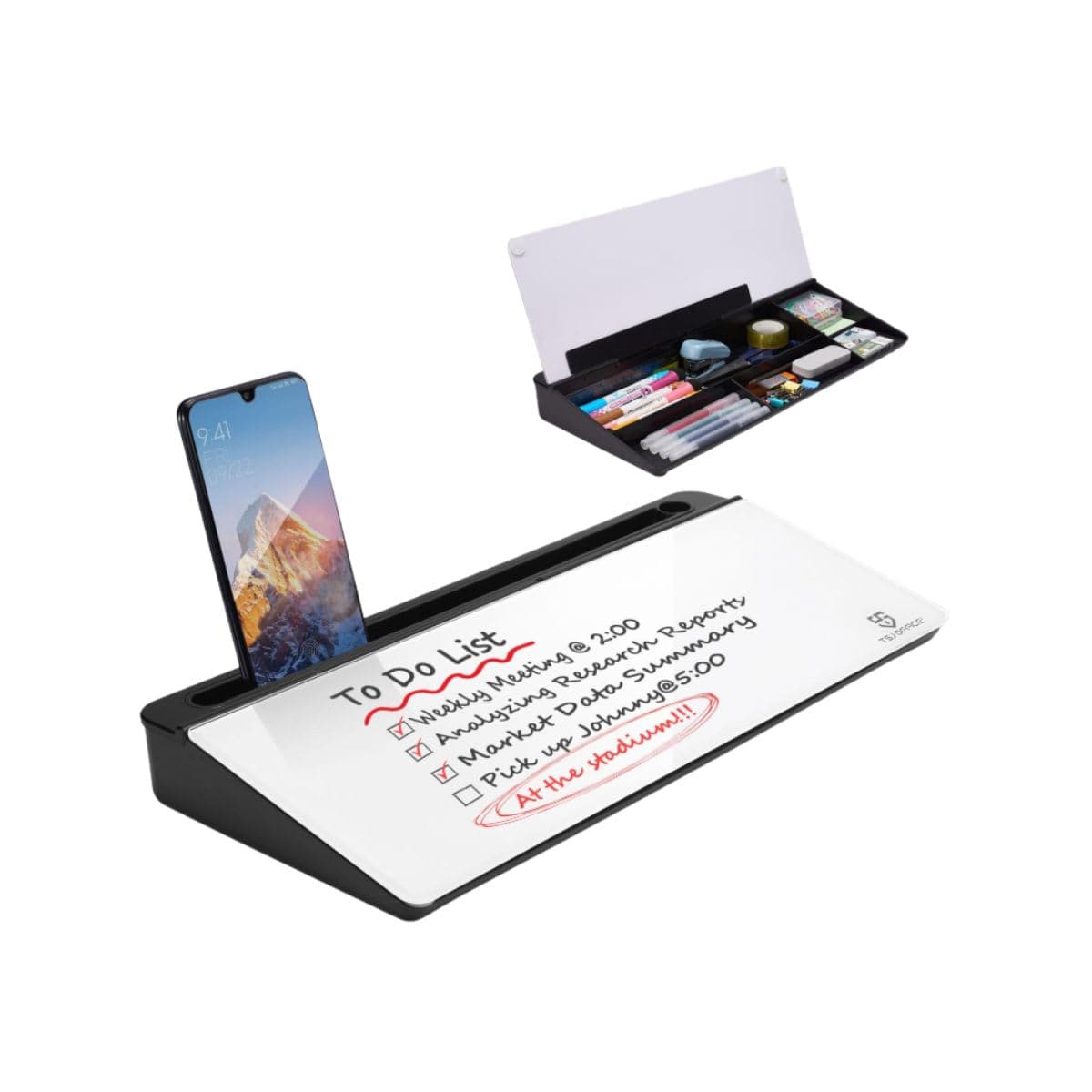 Glass Desktop Whiteboard - TSJ OFFICE with Drawer