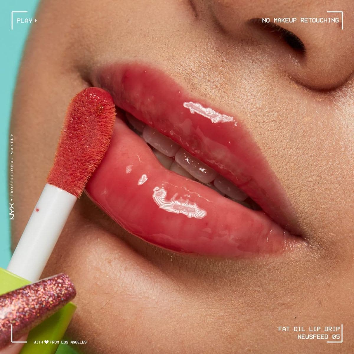 NYX Professional Makeup Lip Gloss, High Shine, Non-Sticky FInish, 12 Hours Hydrating, Fat Applicator, With Squalane, Raspberry and Cloudberry Oils, Fat Oil Lip Drip, Shade: NEWSFEED (Cherry pink) thumbnail 3