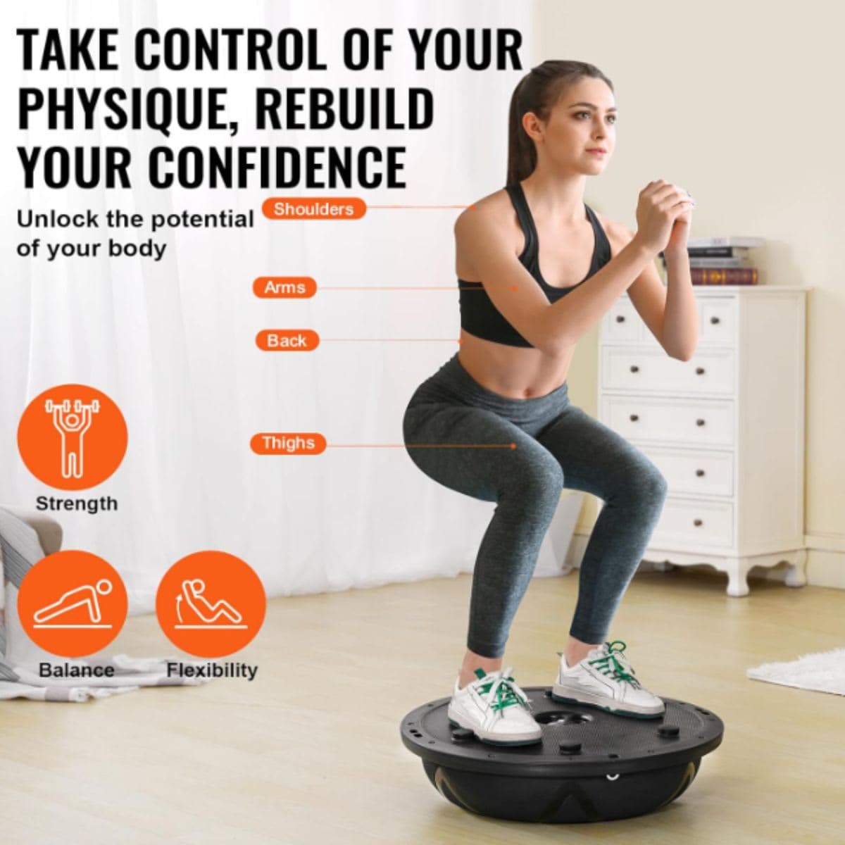 Half Exercise Ball Trainer - VEVOR Black 23 inch thumbnail 3