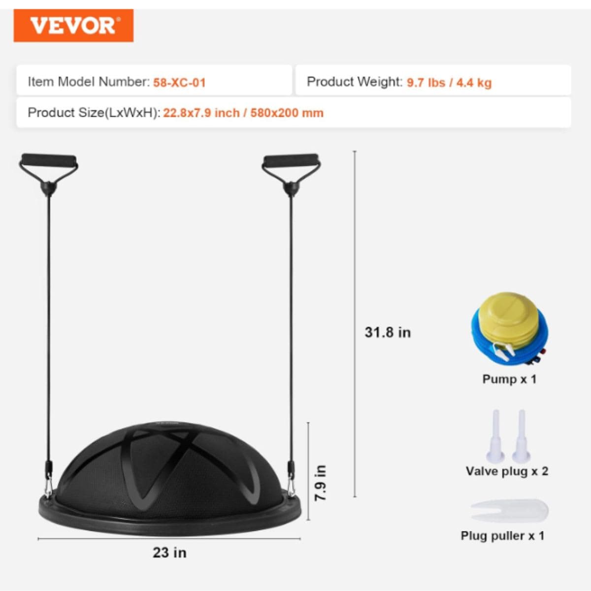 Half Exercise Ball Trainer - VEVOR Black 23 inch thumbnail 6